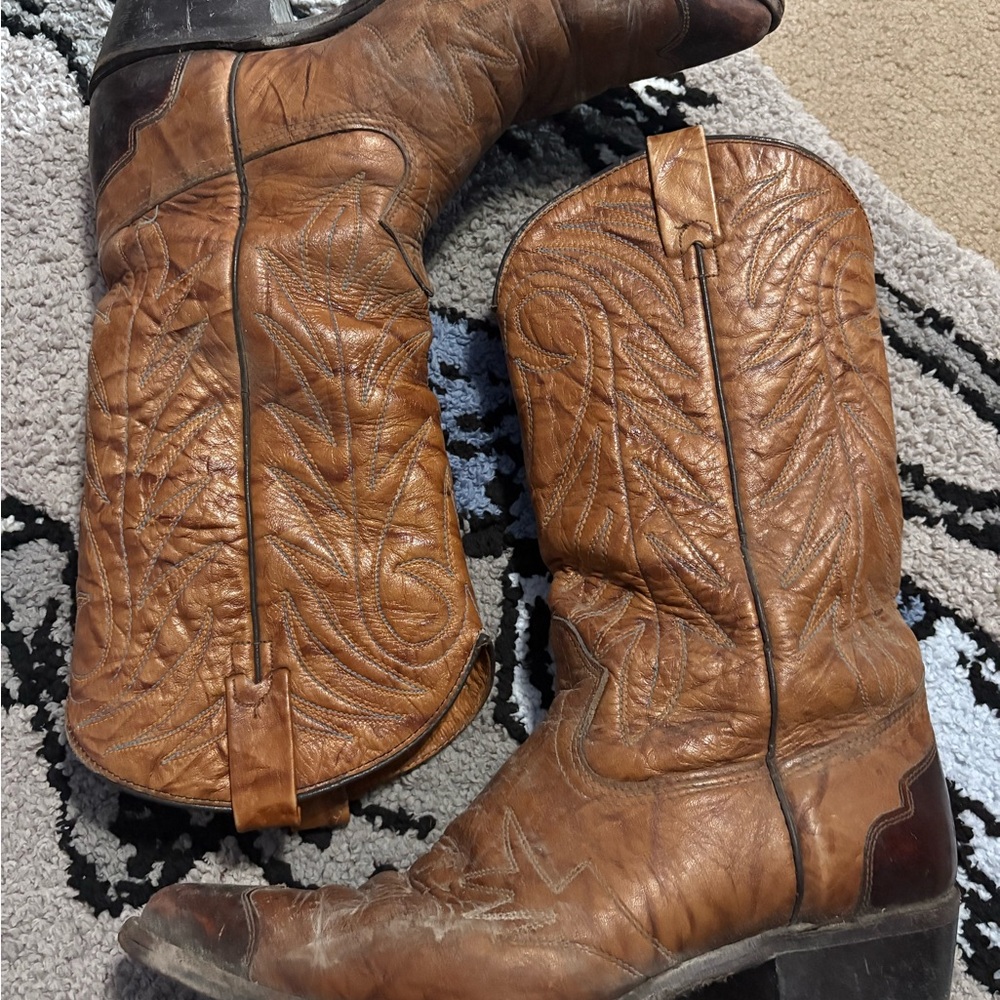 Men's Texas Imperial Brown Golden Buckboard Vtg Handmade Leather Western Boots